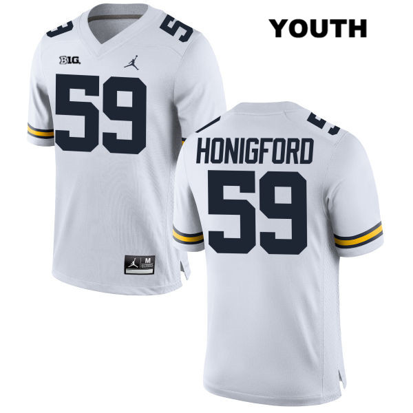Youth NCAA Michigan Wolverines Joel Honigford #59 White Jordan Brand Authentic Stitched Football College Jersey QA25B16MM